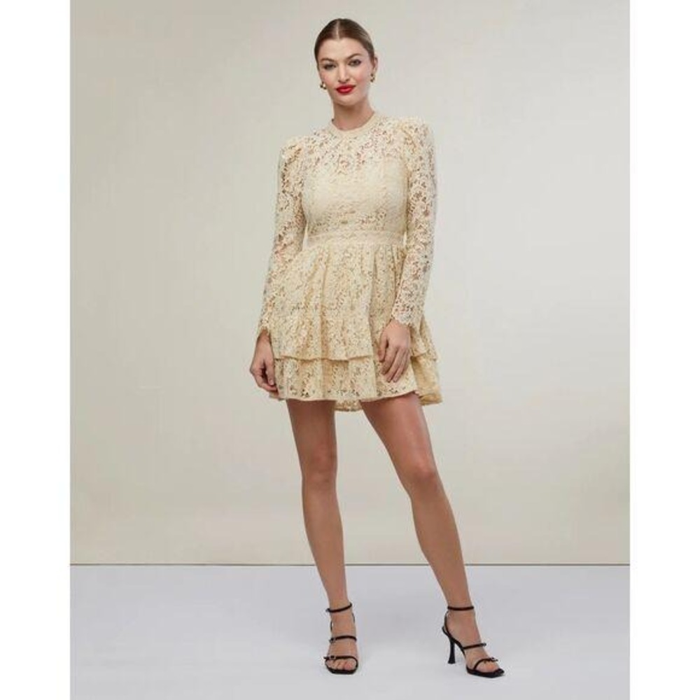 Rachel Parcell Metallic Lace Mini Dress Gold RPD330-01 Size 6 NWT